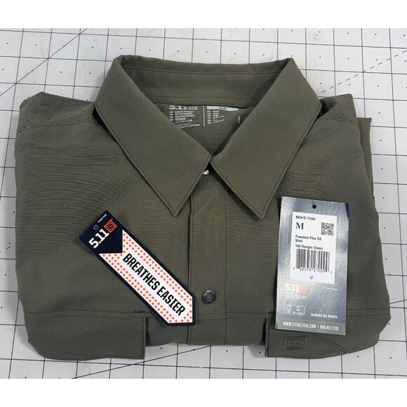 Men's 5.11 Freedom Flex Short Sleeve Shirt Medium Ranger Green NEW - Picture 1 of 7